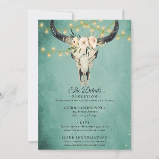 Boho Skull en Lichten Turquoise in één bruiloft Kaart (Achterkant)