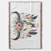 Boho Skull Indiaanse Indiaanse kleurrijke veer Deken (Voorkant Verticaal)
