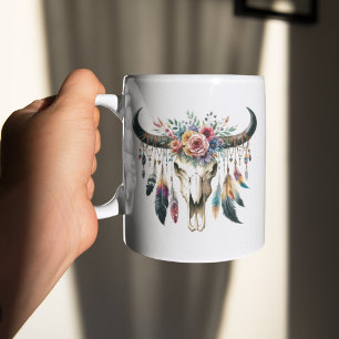Boho Skull Indiaanse Indiaanse kleurrijke veer Koffiemok