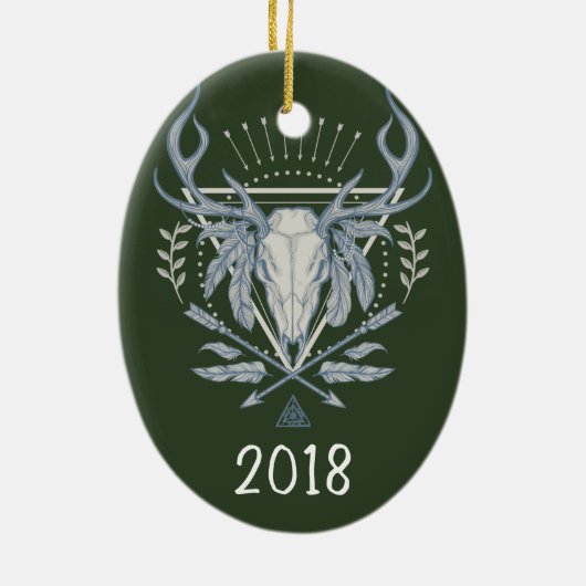 Boho Skull Keepslag Jaar Keramisch Ornament (Achterkant)