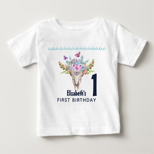 Boho Skull met Butterflies en Flowers Birthday (Voorkant)