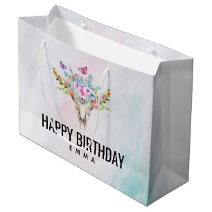 Boho Skull met Butterflies en Flowers Birthday Groot Cadeauzakje