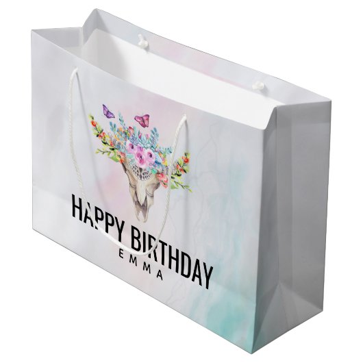 Boho Skull met Butterflies en Flowers Birthday Groot Cadeauzakje (Voorkant Gekanteld)