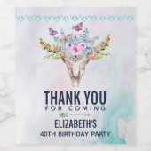 Boho Skull met Butterflies en Flowers Birthday Wijn Etiket (Enkel label)
