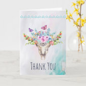 Boho Skull met Butterflies en Flowers Dank je wel Kaart (Gele Bloem)