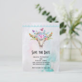 Boho Skull met een Floral Bouquet Save the Date Briefkaart (Staand voorkant)