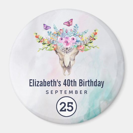 Boho Skull met een Floral Bouquet Save the Date Magneet (Voorkant)