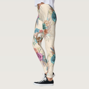 Boho Skull met Flowers Leggings