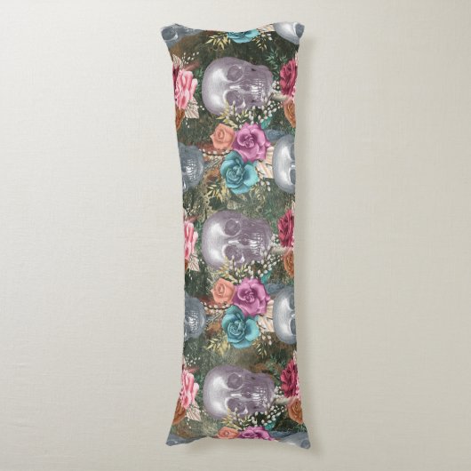 Boho Skull met Flowers Lichaamskussen (Voorkant Verticaal)