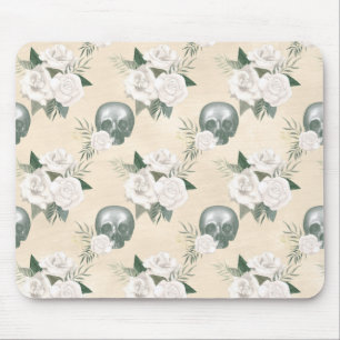 Boho Skull met witte rozen Muismat