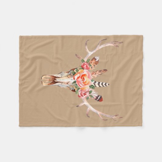 BoHo Skull Waterverf Aangepaste rugzak Fleece Deken (Voorkant (Horizontaal))