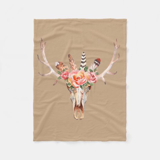 BoHo Skull Waterverf Aangepaste rugzak Fleece Deken (Voorkant)