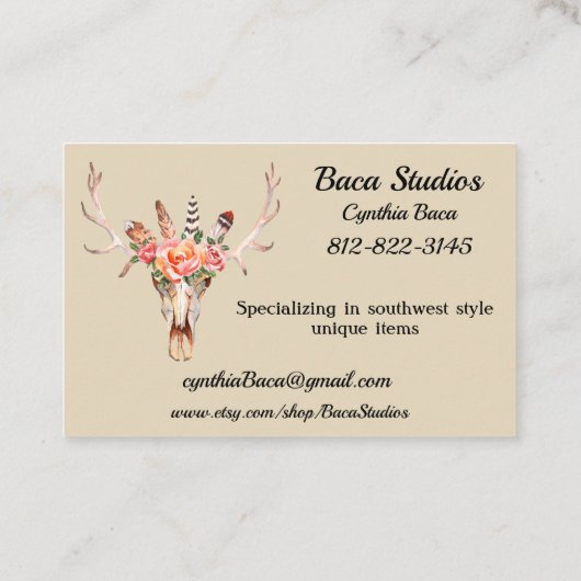 BoHo Skull Waterverf Personaliseer Euroformaat 100 Visitekaartje (Achterkant)