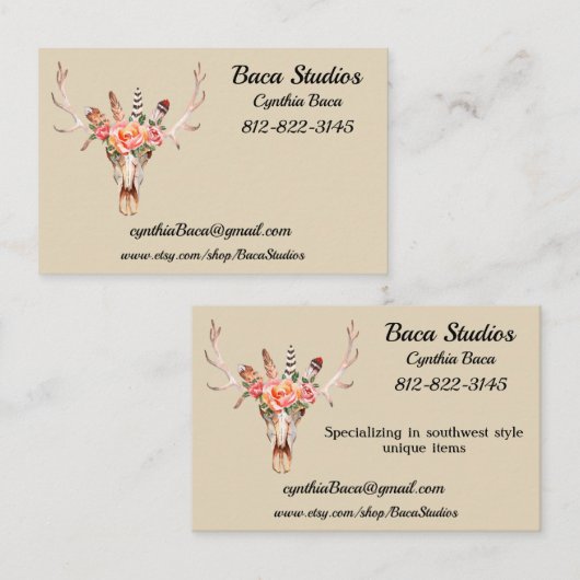 BoHo Skull Waterverf Personaliseer Euroformaat 100 Visitekaartje (Voorkant / Achterkant)