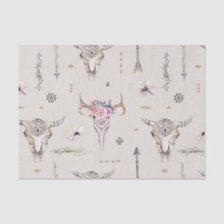 Boho Skulls, Flowers en Arrows Pattern Tissuepapier
