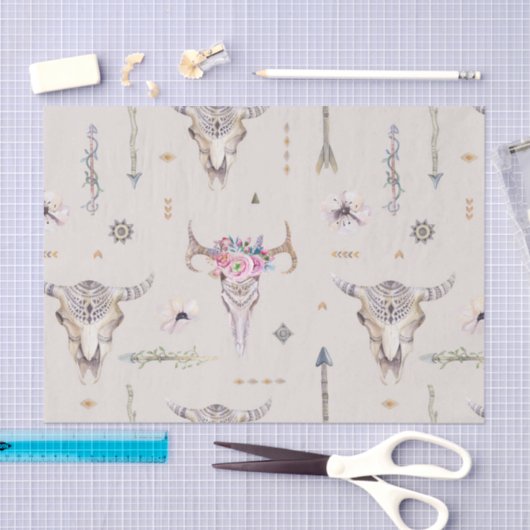 Boho Skulls, Flowers en Arrows Pattern Tissuepapier (Craft)