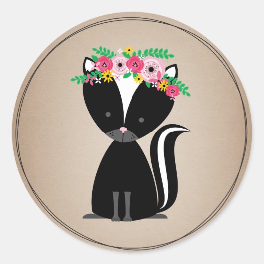 Boho Skunk Cardstock Geïnspireerd Baby shower Ronde Sticker (Voorkant)