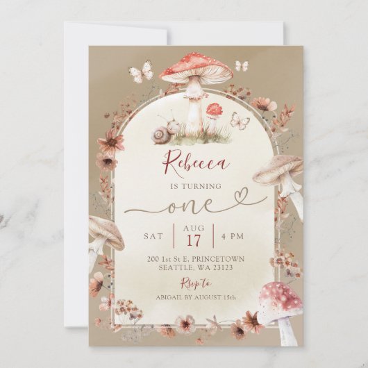 Boho Slak en Paddestoel wildflower Verjaardagsfees Kaart (Voorkant)