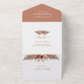 Boho Slant Floral Pampas Grass Terracotta Wedding All In One Uitnodiging (Buitenkant)
