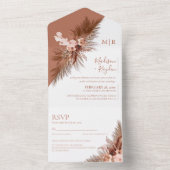 Boho Slant Floral Pampas Grass Terracotta Wedding All In One Uitnodiging (Binnen)