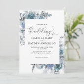 Boho Slate Floral Dusty Blue Pastel Wedding Kaart (Staand voorkant)