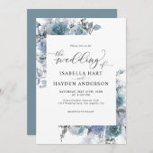 Boho Slate Floral Dusty Blue Pastel Wedding Kaart (Voorkant / Achterkant)