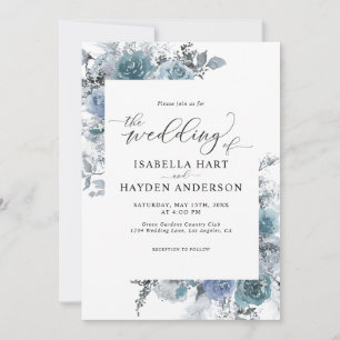 Boho Slate Floral Dusty Blue Pastel Wedding Kaart