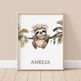 Boho Sloth Oerwoud Animal Nursery Wall Poster