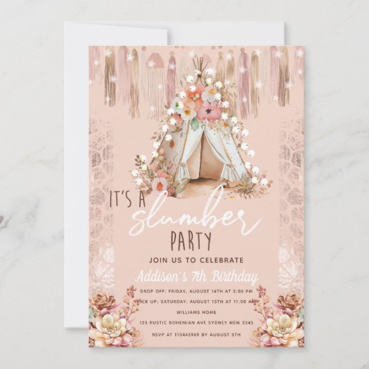 Boho Slumber Party Pink Elegant Kaart (Voorkant)