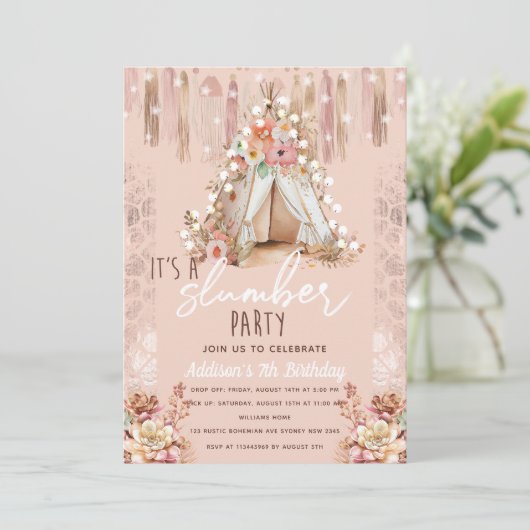 Boho Slumber Party Pink Elegant Kaart (Staand voorkant)