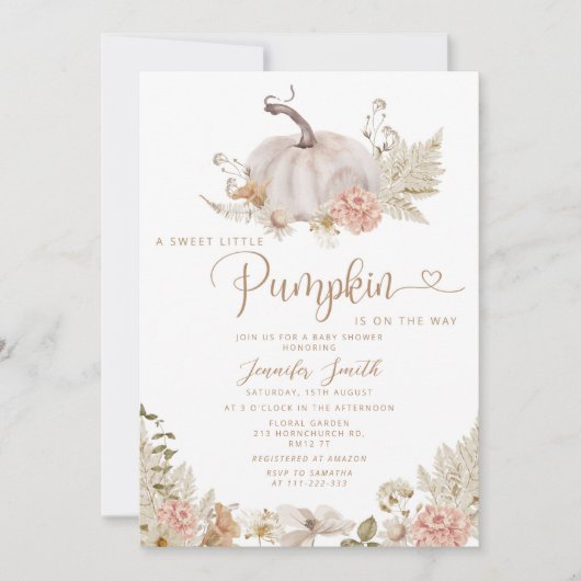 Boho small pumpkin baby shower Invitation Kaart (Voorkant)