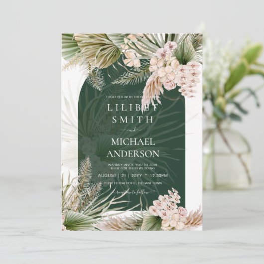 Boho smaragdgroene Pampasgras bruiloft (Staand voorkant)