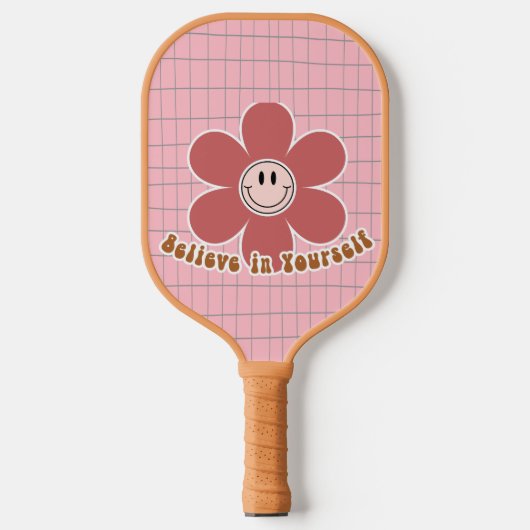 Boho Smiley Goede Vibes Caramel Roze Aangepaste Na Pickleball Paddle (Voorkant)