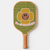 Boho Smiley Goede Vibes Olive Roze Aangepaste Naam Pickleball Paddle (Voorkant)