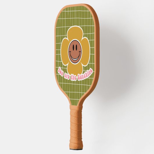 Boho Smiley Goede Vibes Olive Roze Aangepaste Naam Pickleball Paddle (Links)