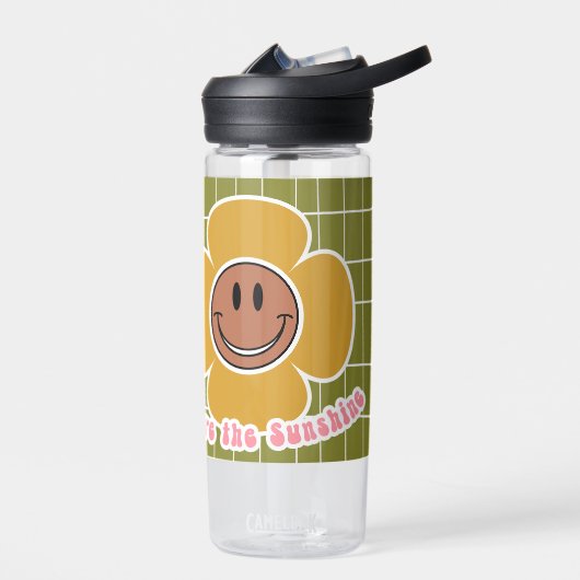 Boho Smiley Goede Vibes Olive Roze Aangepaste Naam Waterfles (Links)