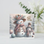 Boho Sneeuwvrouw en Kind Vrolijk Kerstfeest Feestdagenkaart (Staand voorkant)