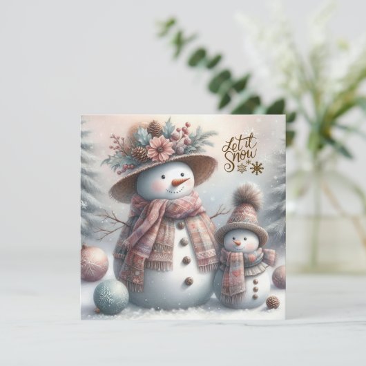 Boho Sneeuwvrouw en Kind Vrolijk Kerstfeest Feestdagenkaart (Staand voorkant)