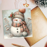 Boho Snowman Vrolijk Kerstfeest Feestdagenkaart<br><div class="desc">Stuur de opwarmende kerstsfeer met deze schattige boho sneeuwman gekleed in een perzik en grijs/grijs warm gebreid pet en sjaal. Met rozige wangen en wortel voor zijn neus, zal dit hartverwarmende wenskaart iedereen zeker een lach bezorgen. Sjablonen aan de voor- en achterkant en een "Let it snow" afbeelding aan de...</div>