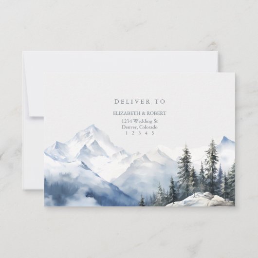 Boho Snowy Mountain & Pine Trees Bruiloft RSVP Kaa Bedankkaart (Achterkant)