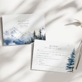 Boho Snowy Mountain & Pine Trees Bruiloft RSVP Kaa Bedankkaart