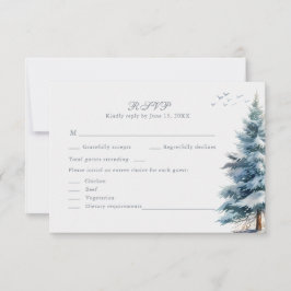 Boho Snowy Mountain & Pine Trees Wedding RSVP Card