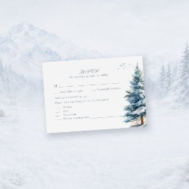 Boho Snowy Mountain & Pine Trees Wedding RSVP Card Kaartje