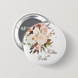 Boho Soft Colored Roos/White Flowers Wedding Ronde Button 5,7 Cm