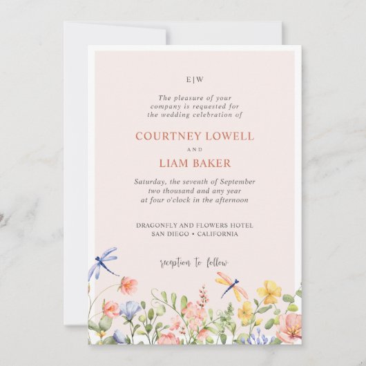 BOHO soft Flowers en Dragonflies Photo Wedding Kaart (Voorkant)