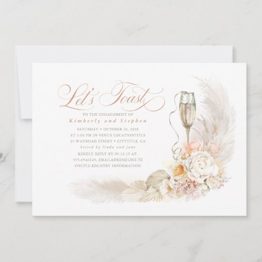 Boho Soft Flowers Pampas Grass Engagement Party Kaart (Voorkant)