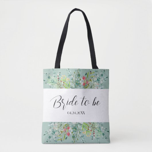 Boho Soft Green met wilde bloemen Bride om te word Tote Bag (Voorkant)