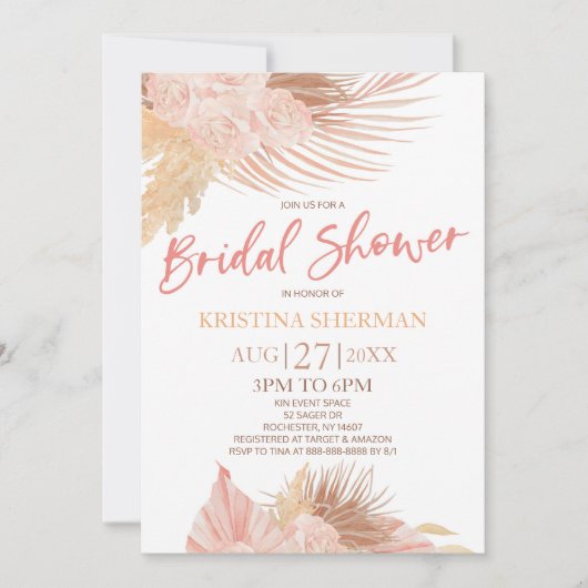 Boho Soft Pink Bloembloem Vrijgezellenfeest Kaart (Voorkant)