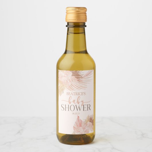 Boho Soft Pink Floral Flower Baby shower Wijn Etiket (Voorkant)