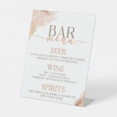 Boho Soft Pink Floral Flower Bar Menu Reclamebord Met Voetstuk (Voorkant)